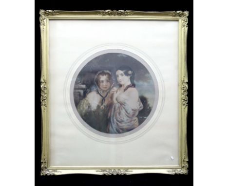 Thomas Hamilton Crawford - The Sisters mezzotint in colours signed in pencil dated 1913, published by Alfred Bell and Co, cir