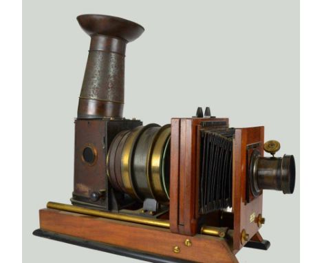 A Magic Lantern projector/enlarger labelled Ross & Co, No.900m, patent, of mahogany, tinplate and bras construction together 