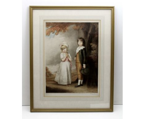 Clifford R James - Two Children, mezzotint in colours, published by James Connell & Sons 1922, signed in pencil, 33 x 47cm