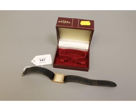 A gents vintage 9ct gold Rotary wristwatch, boxed CONDITION REPORT: Dial discoloured and stained, later gold-plated crown, fu