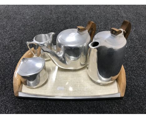 A four piece piquet ware tea service on tray 