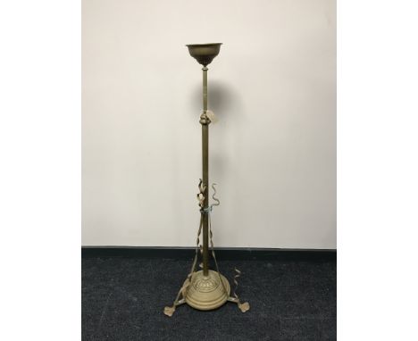 A brass telescopic Art Nouveau lamp stand 