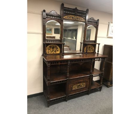 A 19th century aesthetic period mirror backed sideboard, with painted panel decoration,width 168 cm.  