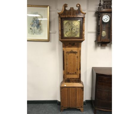 A 19th century inlaid oak long cased clock with brass dial, height 206 cm. 