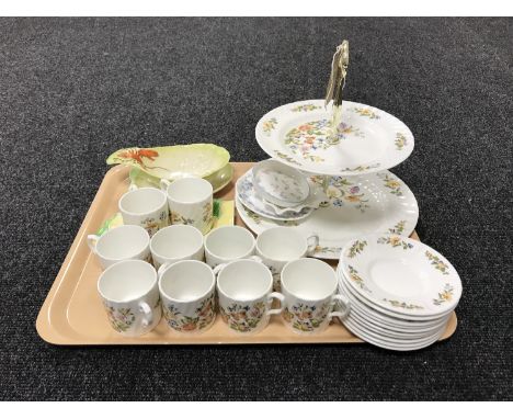 A tray Aynsley cottage garden comport, ten matching cups and saucers, Royal Worcester and Aynsley shallow dishes, Carlton war