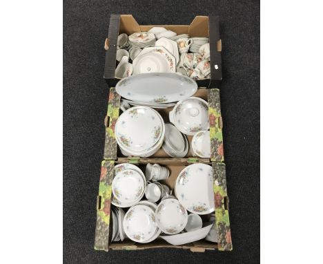 Three boxes of extensive oriental dinner service and a box of Churchill tea and dinner ware 