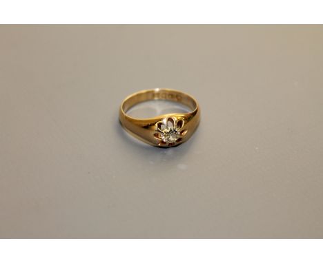 18ct antique signet ring set with old cut diamond, approximately .5 carat 4.7 grams CONDITION REPORT: Some black spot inclusi