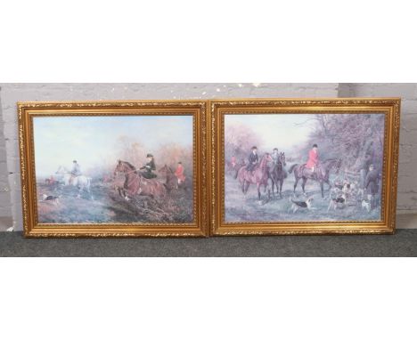 Two large gilt frame prints, hunting scenes. (55 x 80cm).  
