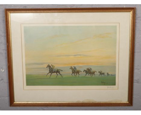 A John King pencil signed horse racing print.  