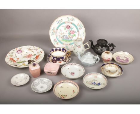 A collection of ceramics, to include Caughley, New Hall, 18th century Chinese jug etc.  