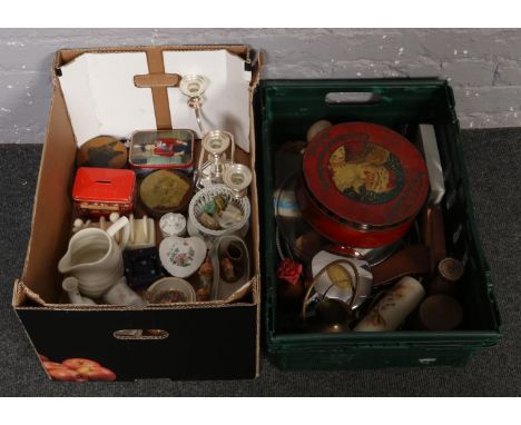 Two boxes of miscellaneous to include vintage tins, ceramics, metalwares etc.  