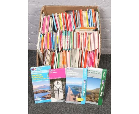 A box of Ordnance survey &amp; walking maps, Dartmoor Explorer OL28, Peak District Tourist map, North York Moors travel map e