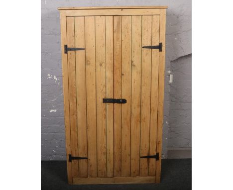 A vintage pine metal bound cupboard. 91cm wide x 163cm tall.  