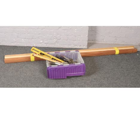 Mahogany, Oak &amp; beech handrails to include a box of hand tools  