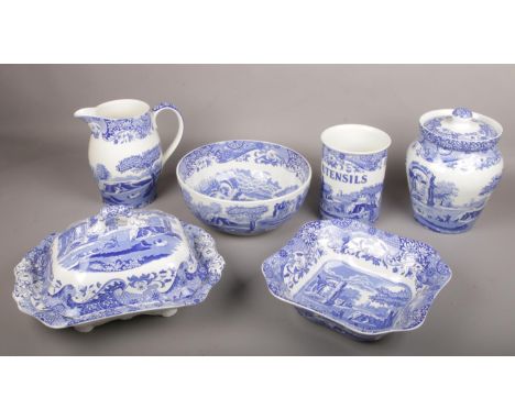 A collection of modern Spode blue and white pottery decorated in the Italian pattern. Including utensil jar, tureen and cover