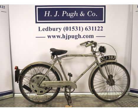 Phillips Cyclemaster bicycle. 32cc. 1956. Engine turns over. Comes with continuation book and photos Reg. OCJ 382. V5