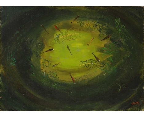 ▴ Joan Warburton (1920-1996)Fishpondsigned with initials and dated '62' l.r., oil on board30.5 x 40.5cmProvenance: The artist