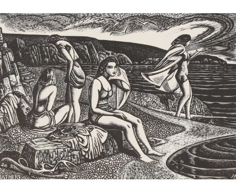▴ John Buckland Wright (1897-1954)'Bathers'woodcut, signed and dated 'John Buckland Wright 1946' l.r.sheet 23 x 27.5cm, unfra