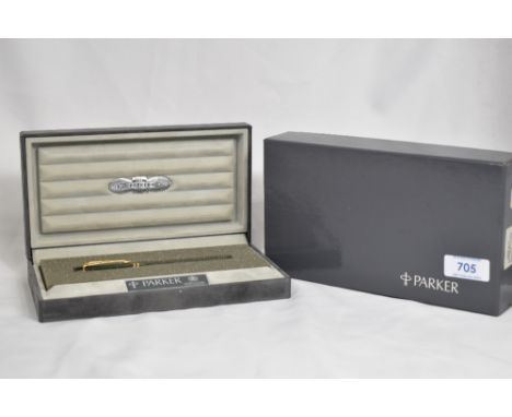 A boxed Parker Duofold Intentional MKII converter fountain pen in jade green with two bands to the cap having Parker Duofold 
