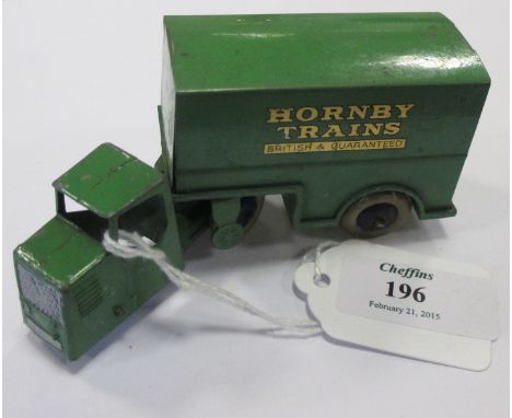 Dinky Toys Pre-war No.33A and No.33D Mechanical Horse and Box Van Trailer "Hornby Trains British &amp; Guaranteed", green pai