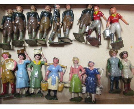 Britains Farm and other series, female figures: seven Land Army Girls, eight with buckets or baskets, two others, F or G (17)