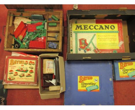 A quantity of red and green Meccano and various Bayko building and converting sets (qty)  
