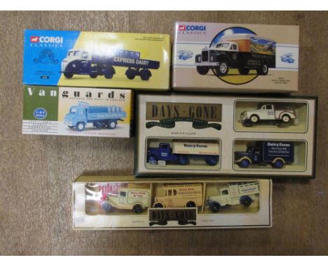 A Corgi Classic 'Express Dairy Scammell Scarab, 15101', a Corgi classic Mack B Series Van - Wilton Farm', a Lledo Van Guard '