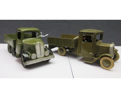 Britains army lorry no.1334, khaki, square body, 4 wheel, tipping body, with driver, white rubber tyres, lacks tipper-wire ha