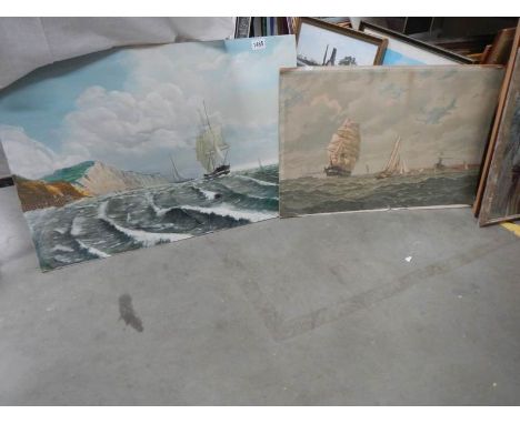 An unframed oil on board seascape and a print seascape. COLLECT ONLY.