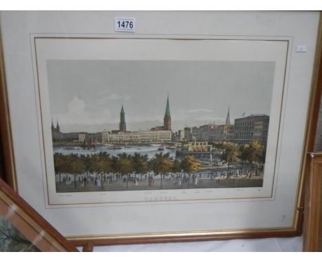 A framed and glazed print of Hamburg, COLLECT ONLY.