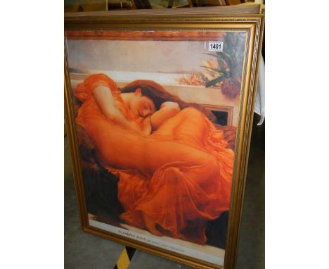 A framed and glazed print entitled 'Flaming June' by Frederick Lord Leighton, COLLECT ONLY.