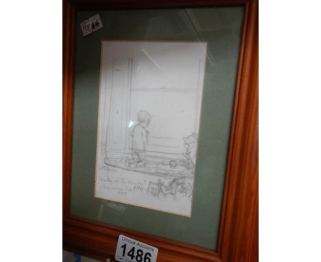 A framed and glazed print Winnie the Pooh 'Waiting at the Window' signed.