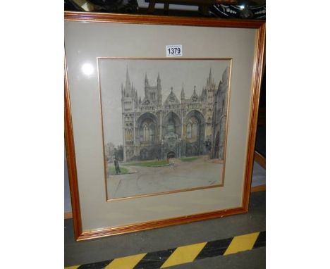 A framed and glazed print of a Cathedral, signed. COLLECT ONLY.