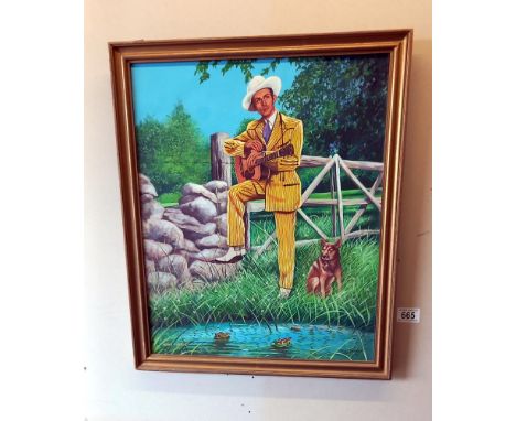 Jimmy Stewart original oil on board of Hank WIlliams (special commission including Dog of owner of portrait)