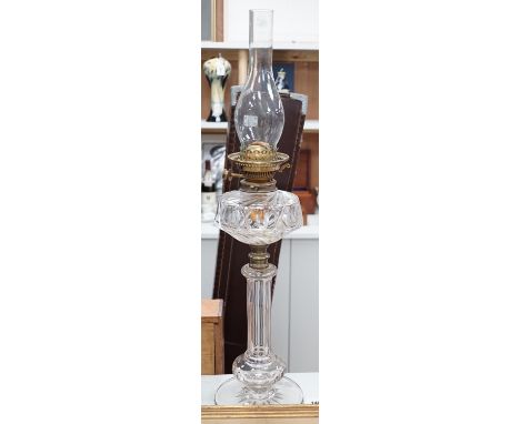 A Victorian glass oil lamp, total height excl chimney 51cm
