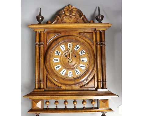 An early 20th century beech Vienna wall clock 69cm