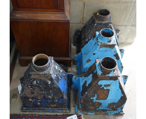 Four Victorian cast iron rain hopper heads, height 44cm