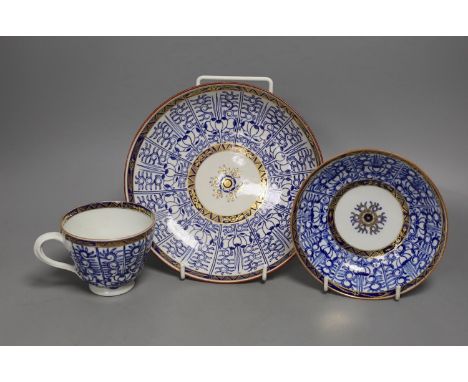 A Chamberlains Worcester saucer shaped dish and coffee cup and saucer both painted with the Royal Lily pattern c.1785