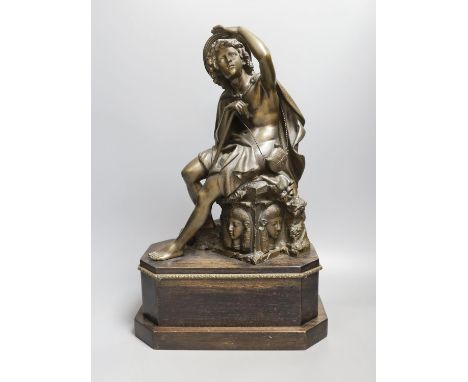 After Coinchon -a 19th century  bronze seated shepherdess,45 cms high including base.