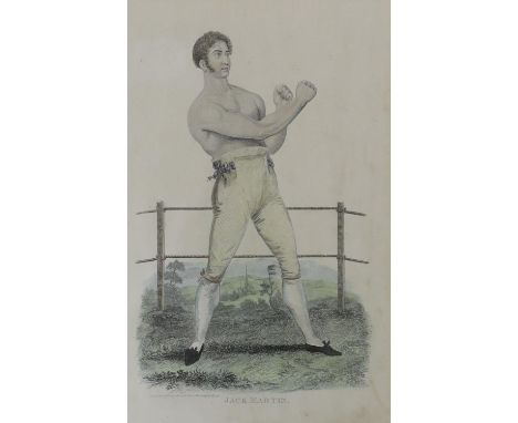Percy Roberts, hand coloured engraving, Portrait of the the boxer, Jack Martin, 23 x 14.5cm