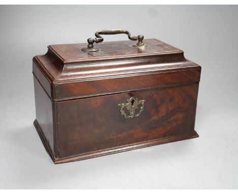 A Georgian mahogany tea caddy (feet missing) - 16cm high