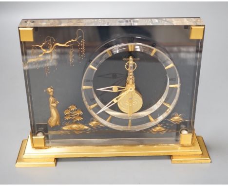 A Jaeger le Coultre mantel clock in Japanese style, 16cm tall, 22cm wide at feet