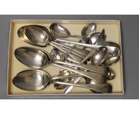 A George III provincial silver caddy spoon, Goss &amp; Parsons, Exeter, 1810 and seventeen assorted items of mainly 20th cent