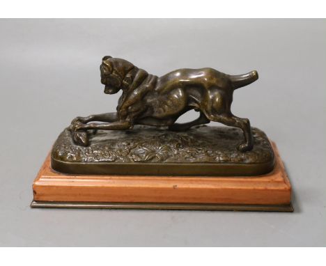 Louis Kley (French, 1833-1911), bronze model of a dog and rat on marble base, 15cm