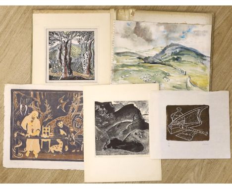 Mabel Alleyne (1896-1961), two wood engravings, ‘Trees at Westerham’ and 'Mountain Lake', signed, 18 x 17cm and 20 x 20cm, wi
