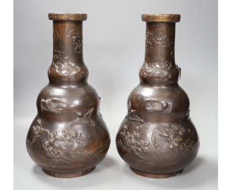 A pair of Japanese Meiji bronze vases. 30cm