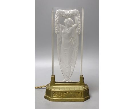 An Art Deco Hettier and Vincent brass and frosted glass figural table lamp, 25.5cm