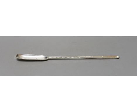 A George III silver feather edge marrow scoop, John Lampfert, London, 1772, 22cm, 45 grams.