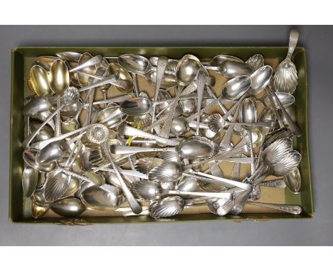 Ninety three small items of mainly late 18th/early 19th silver flatware, various patterns, dates and makers, including a Geor