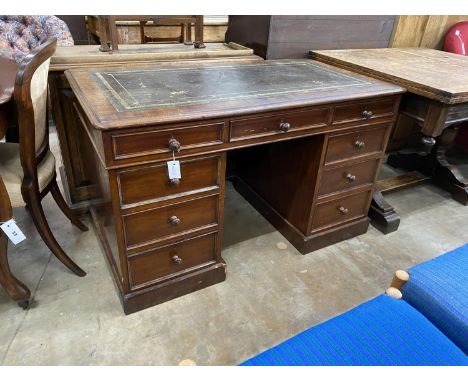 A Victorian mahogany pedestal desk, length 122cm, depth 65cm, height 73cm